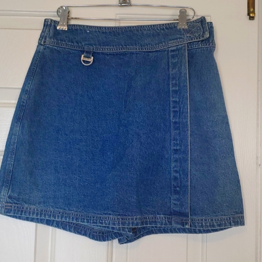 TAPEMEASURE, VINTAGE, WRAP AROUND DENIM SKIRT WITH SHORTS, SIZE 8